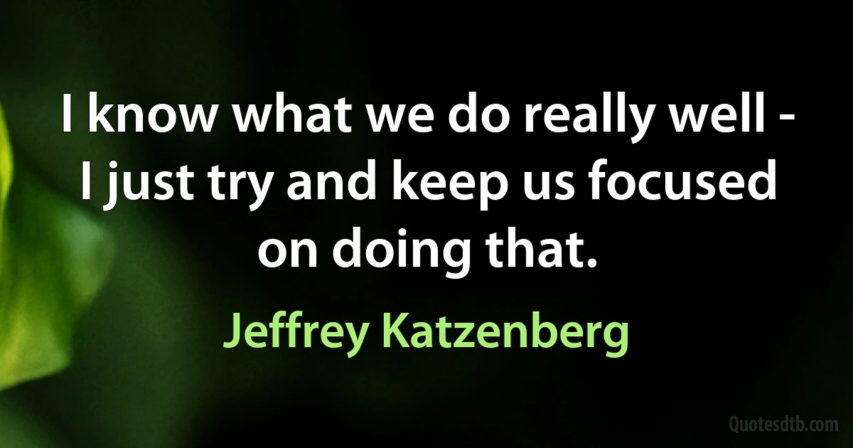 I know what we do really well - I just try and keep us focused on doing that. (Jeffrey Katzenberg)