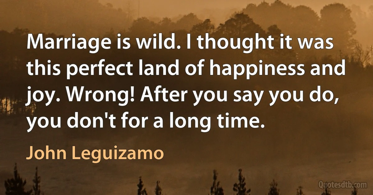 Marriage is wild. I thought it was this perfect land of happiness and joy. Wrong! After you say you do, you don't for a long time. (John Leguizamo)