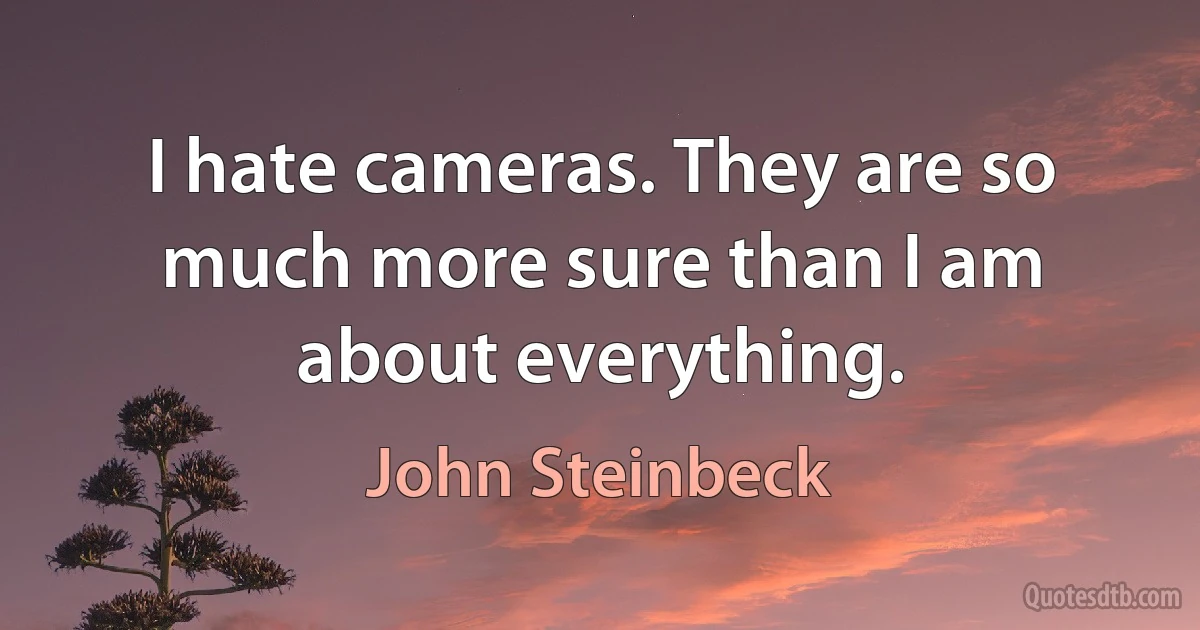 I hate cameras. They are so much more sure than I am about everything. (John Steinbeck)