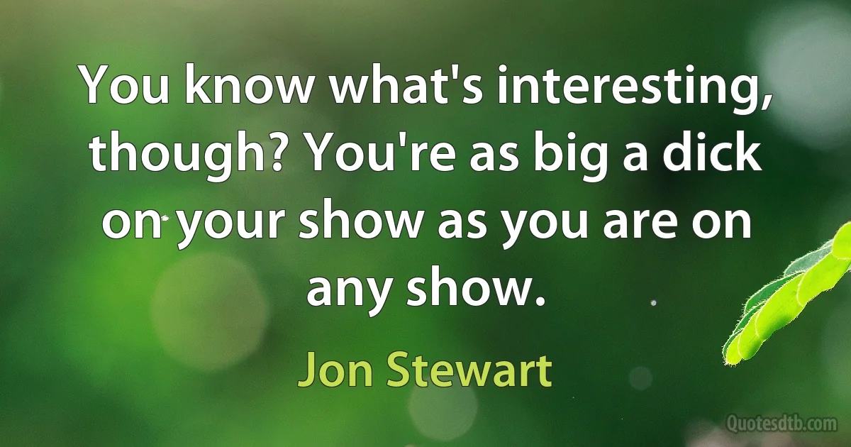 You know what's interesting, though? You're as big a dick on your show as you are on any show. (Jon Stewart)