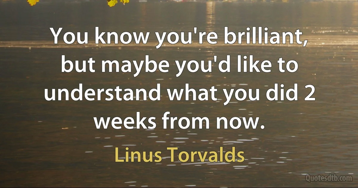 You know you're brilliant, but maybe you'd like to understand what you did 2 weeks from now. (Linus Torvalds)