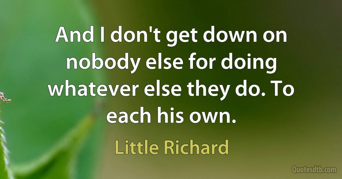 And I don't get down on nobody else for doing whatever else they do. To each his own. (Little Richard)