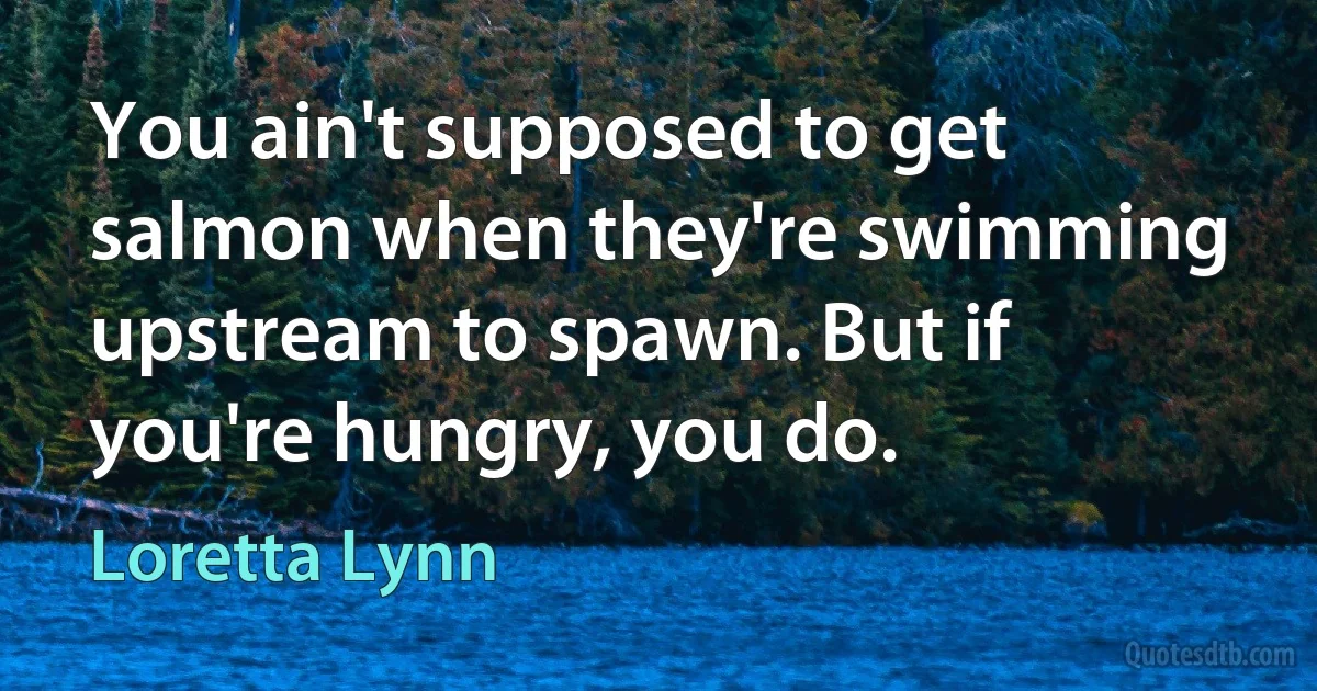 You ain't supposed to get salmon when they're swimming upstream to spawn. But if you're hungry, you do. (Loretta Lynn)