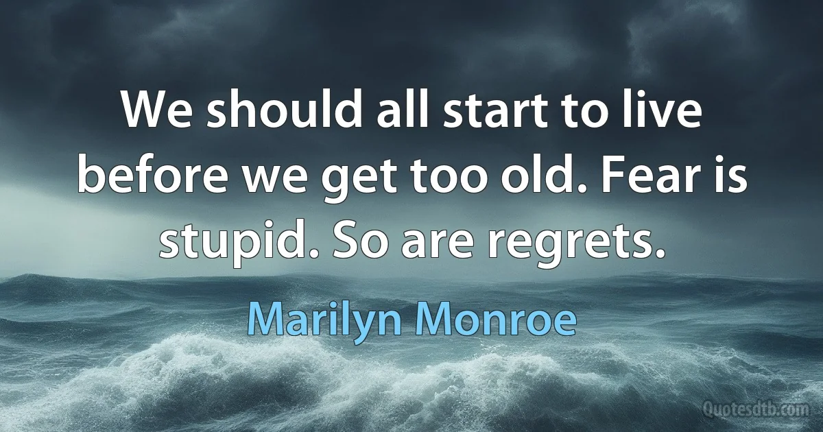 We should all start to live before we get too old. Fear is stupid. So are regrets. (Marilyn Monroe)