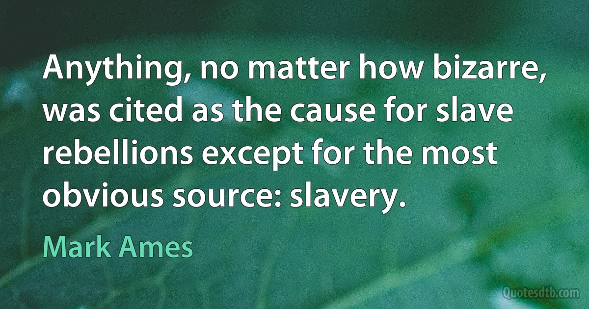 Anything, no matter how bizarre, was cited as the cause for slave rebellions except for the most obvious source: slavery. (Mark Ames)