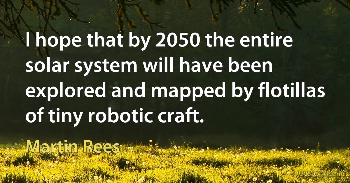 I hope that by 2050 the entire solar system will have been explored and mapped by flotillas of tiny robotic craft. (Martin Rees)