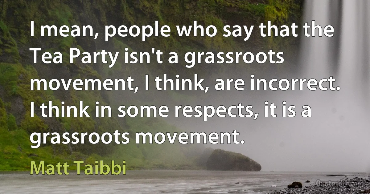 I mean, people who say that the Tea Party isn't a grassroots movement, I think, are incorrect. I think in some respects, it is a grassroots movement. (Matt Taibbi)