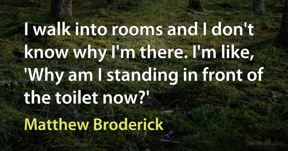 I walk into rooms and I don't know why I'm there. I'm like, 'Why am I standing in front of the toilet now?' (Matthew Broderick)