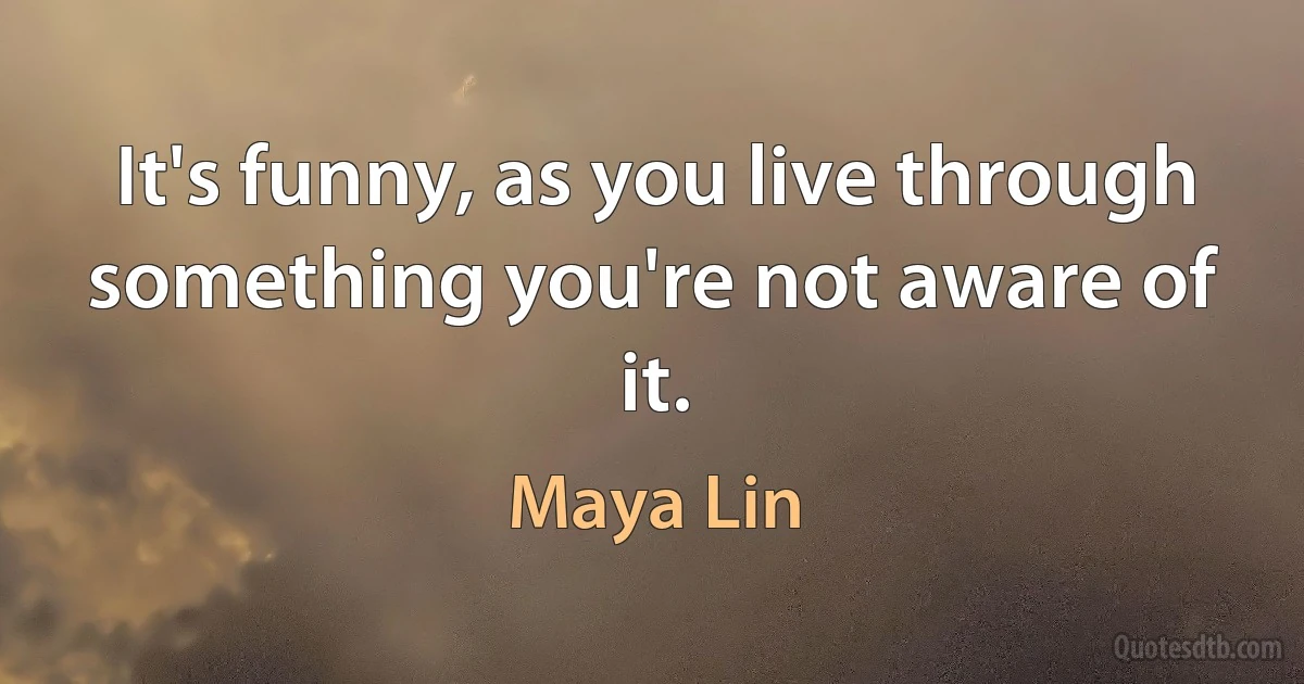 It's funny, as you live through something you're not aware of it. (Maya Lin)