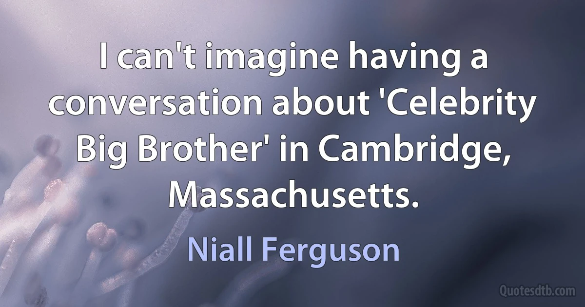 I can't imagine having a conversation about 'Celebrity Big Brother' in Cambridge, Massachusetts. (Niall Ferguson)