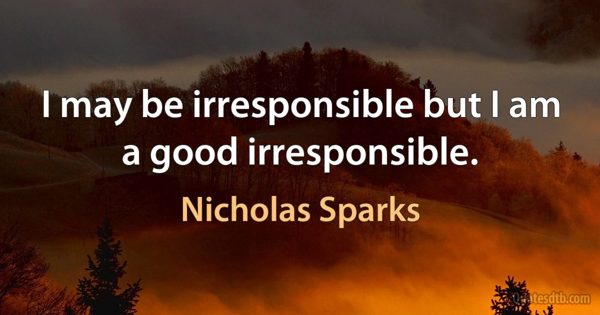 I may be irresponsible but I am a good irresponsible. (Nicholas Sparks)