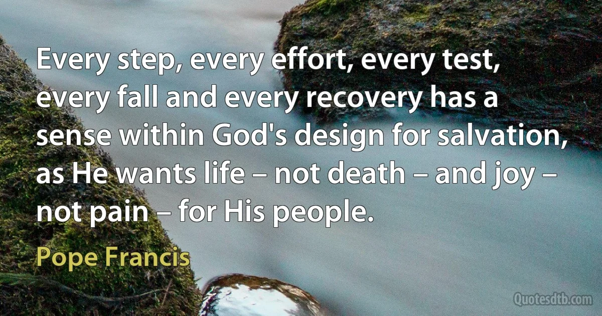 Every step, every effort, every test, every fall and every recovery has a sense within God's design for salvation, as He wants life – not death – and joy – not pain – for His people. (Pope Francis)