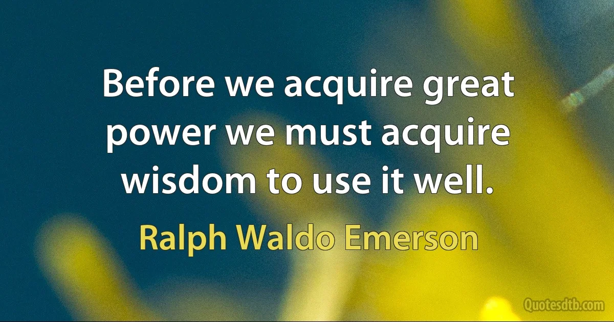 Before we acquire great power we must acquire wisdom to use it well. (Ralph Waldo Emerson)