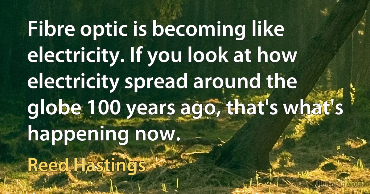 Fibre optic is becoming like electricity. If you look at how electricity spread around the globe 100 years ago, that's what's happening now. (Reed Hastings)