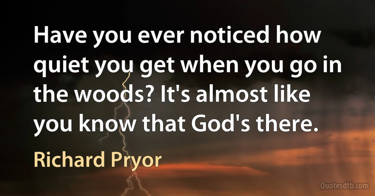 Have you ever noticed how quiet you get when you go in the woods? It's almost like you know that God's there. (Richard Pryor)