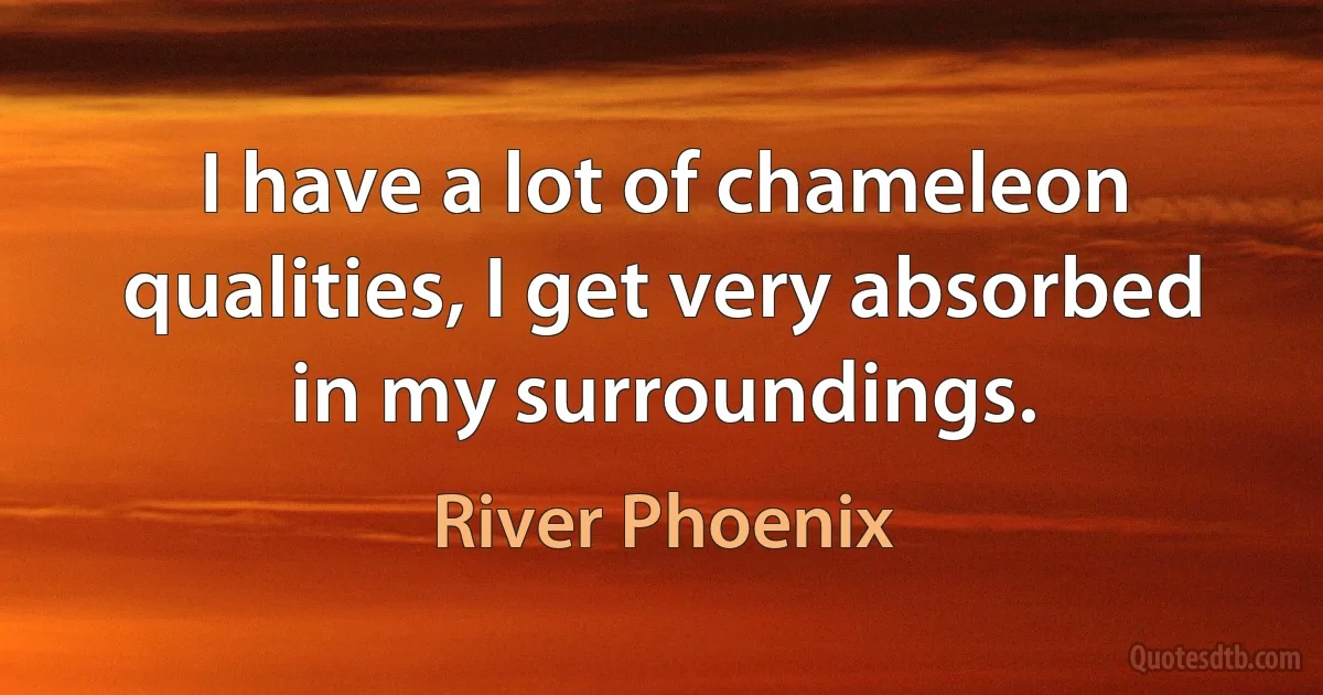 I have a lot of chameleon qualities, I get very absorbed in my surroundings. (River Phoenix)