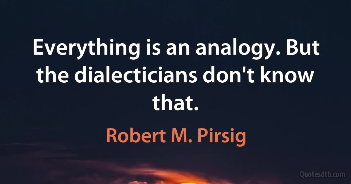 Everything is an analogy. But the dialecticians don't know that. (Robert M. Pirsig)