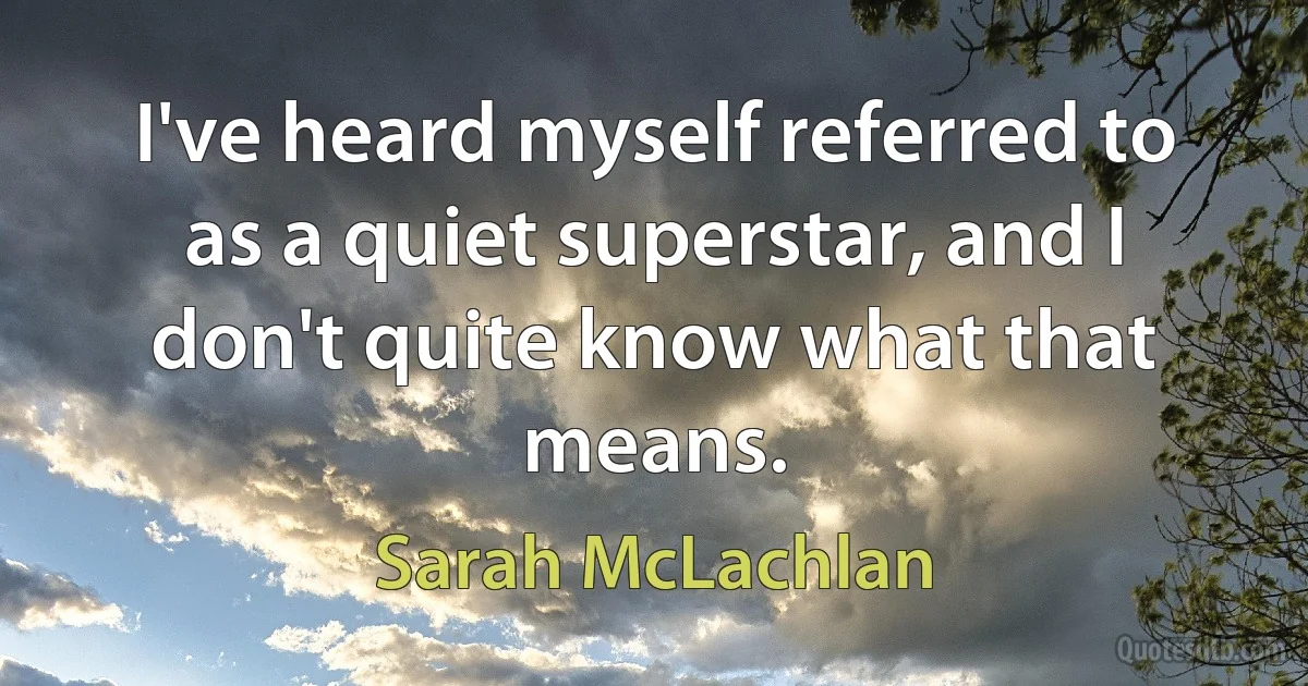 I've heard myself referred to as a quiet superstar, and I don't quite know what that means. (Sarah McLachlan)