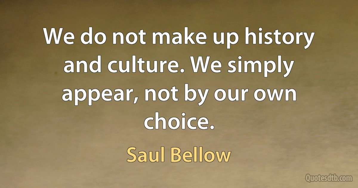 We do not make up history and culture. We simply appear, not by our own choice. (Saul Bellow)