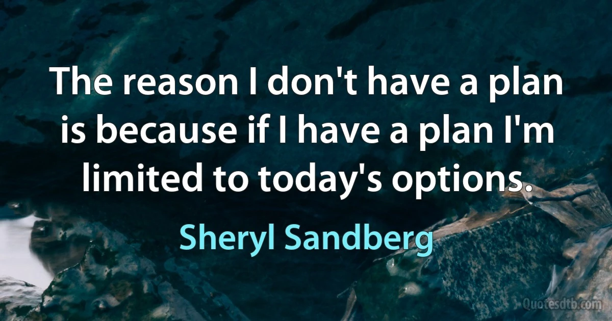 The reason I don't have a plan is because if I have a plan I'm limited to today's options. (Sheryl Sandberg)