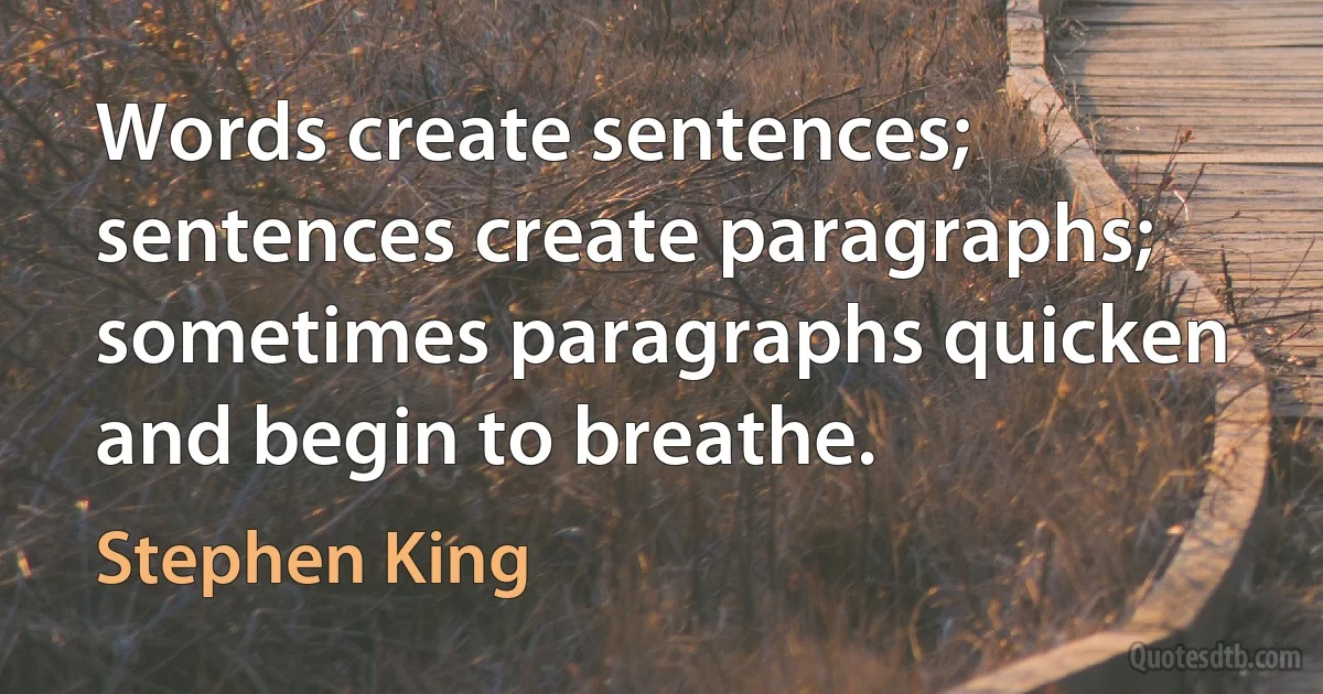 Words create sentences; sentences create paragraphs; sometimes paragraphs quicken and begin to breathe. (Stephen King)