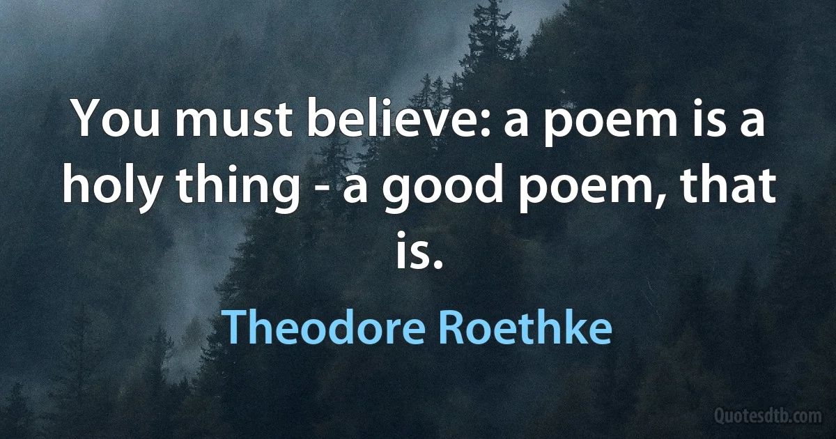 You must believe: a poem is a holy thing - a good poem, that is. (Theodore Roethke)