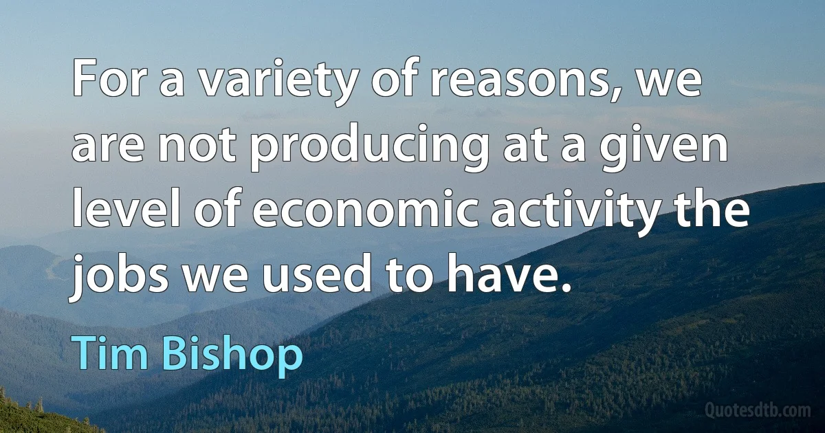 For a variety of reasons, we are not producing at a given level of economic activity the jobs we used to have. (Tim Bishop)