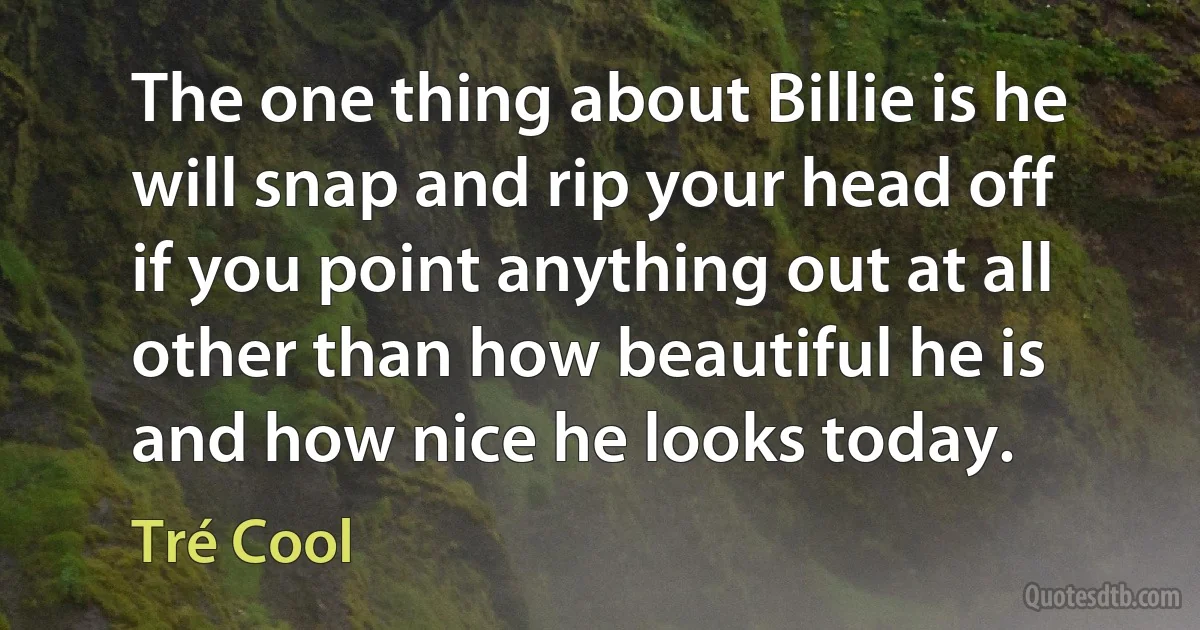 The one thing about Billie is he will snap and rip your head off if you point anything out at all other than how beautiful he is and how nice he looks today. (Tré Cool)