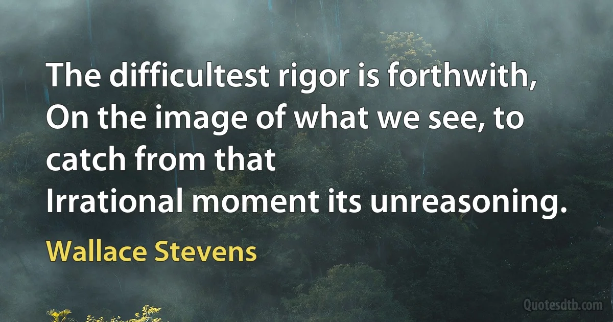 The difficultest rigor is forthwith,
On the image of what we see, to catch from that
Irrational moment its unreasoning. (Wallace Stevens)