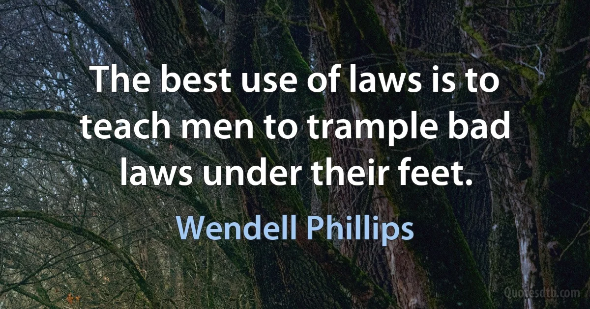 The best use of laws is to teach men to trample bad laws under their feet. (Wendell Phillips)