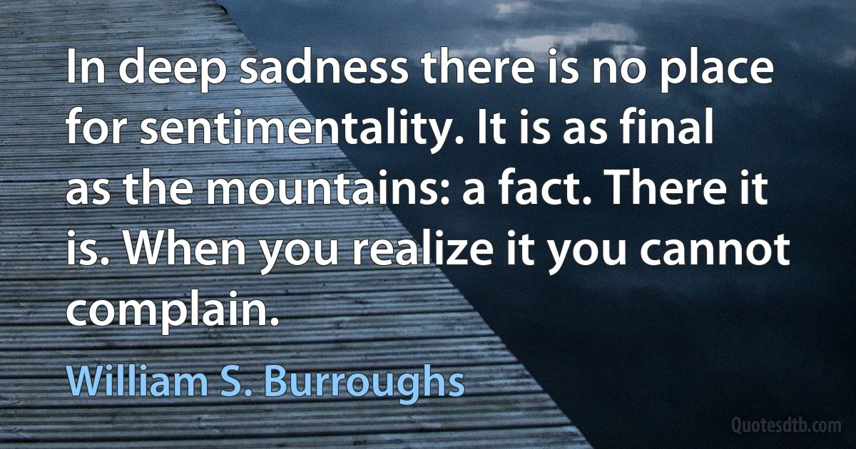 In deep sadness there is no place for sentimentality. It is as final as the mountains: a fact. There it is. When you realize it you cannot complain. (William S. Burroughs)