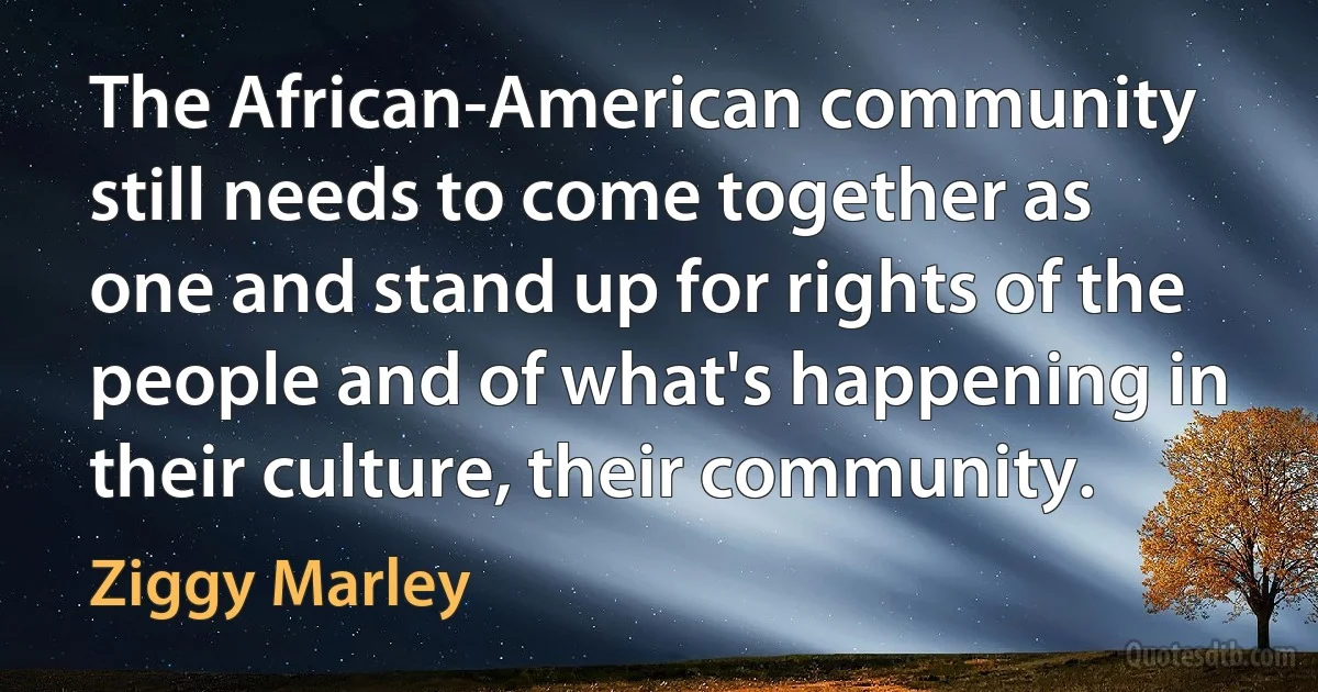 The African-American community still needs to come together as one and stand up for rights of the people and of what's happening in their culture, their community. (Ziggy Marley)