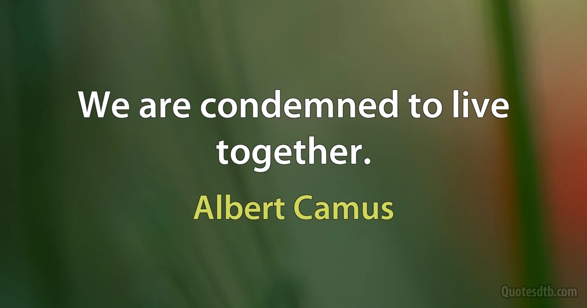 We are condemned to live together. (Albert Camus)