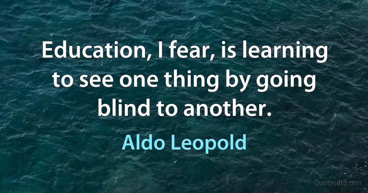 Education, I fear, is learning to see one thing by going blind to another. (Aldo Leopold)