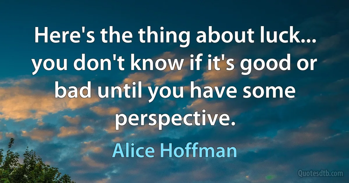 Here's the thing about luck... you don't know if it's good or bad until you have some perspective. (Alice Hoffman)