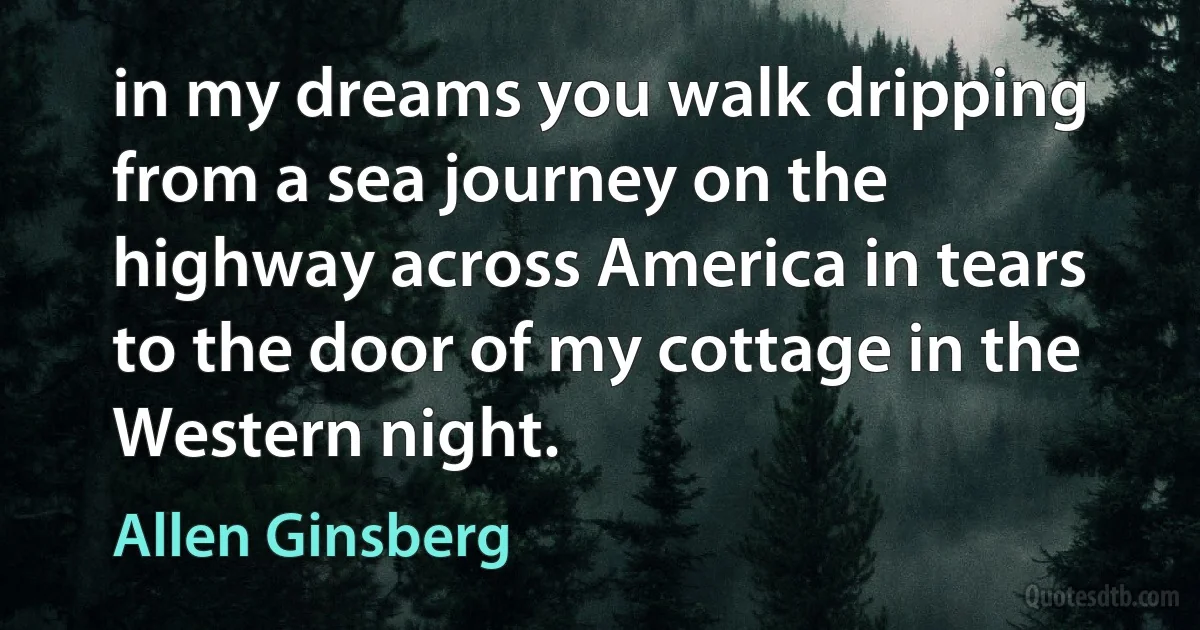 in my dreams you walk dripping from a sea journey on the highway across America in tears to the door of my cottage in the Western night. (Allen Ginsberg)