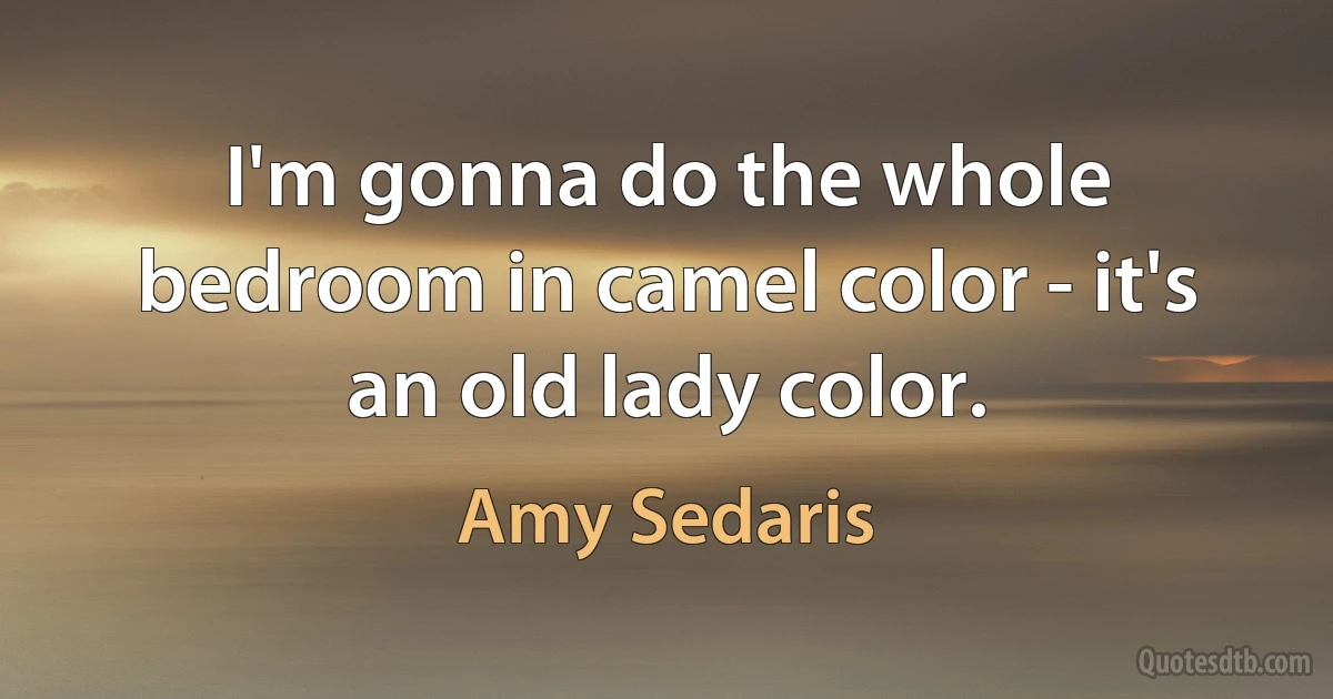 I'm gonna do the whole bedroom in camel color - it's an old lady color. (Amy Sedaris)