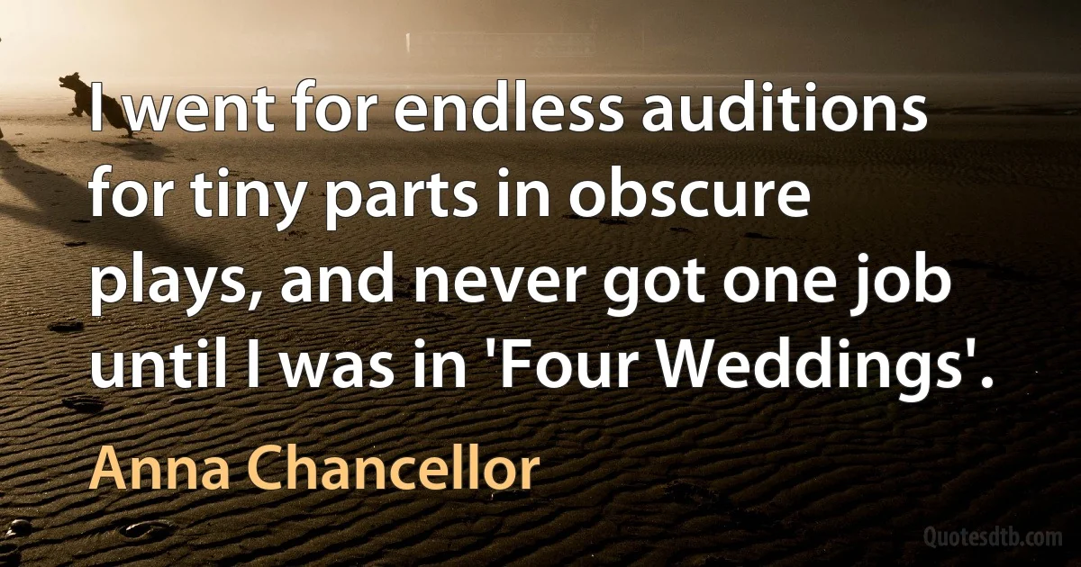 I went for endless auditions for tiny parts in obscure plays, and never got one job until I was in 'Four Weddings'. (Anna Chancellor)