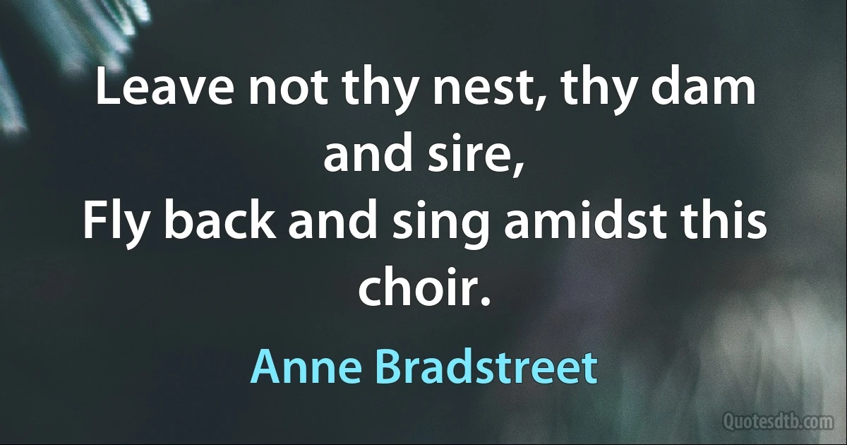 Leave not thy nest, thy dam and sire,
Fly back and sing amidst this choir. (Anne Bradstreet)