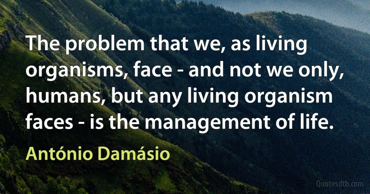 The problem that we, as living organisms, face - and not we only, humans, but any living organism faces - is the management of life. (António Damásio)