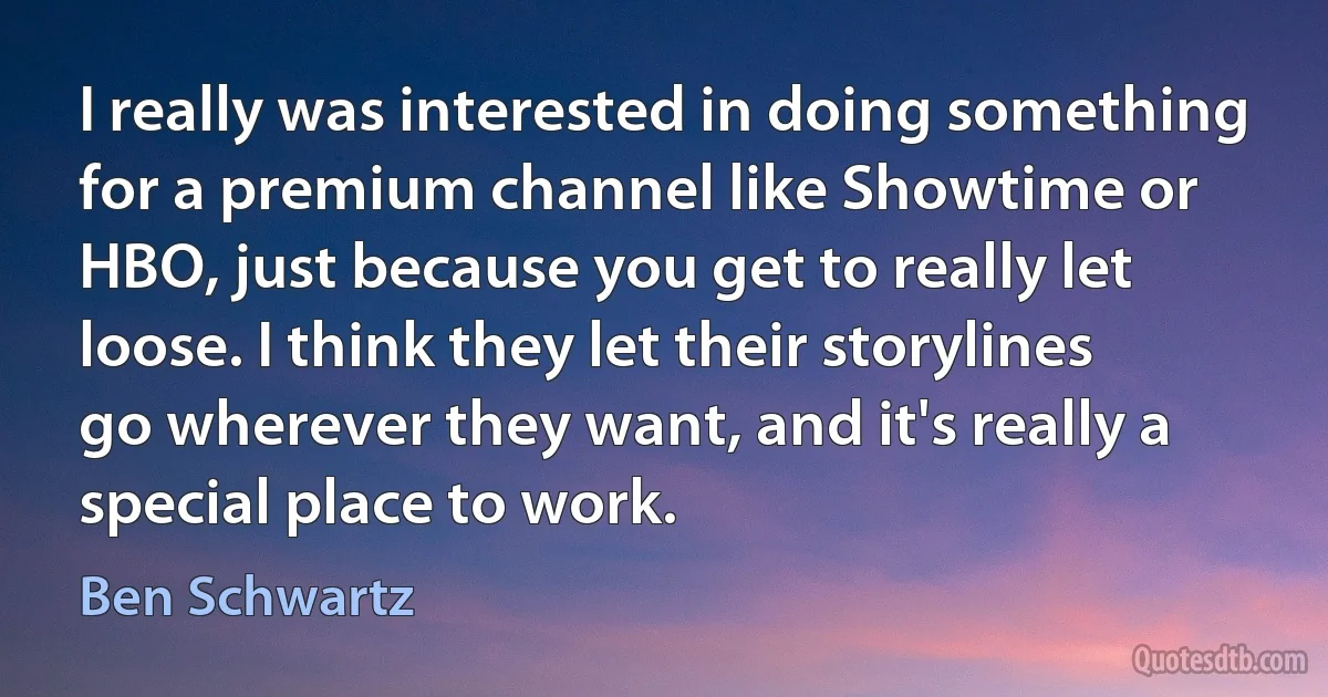 I really was interested in doing something for a premium channel like Showtime or HBO, just because you get to really let loose. I think they let their storylines go wherever they want, and it's really a special place to work. (Ben Schwartz)