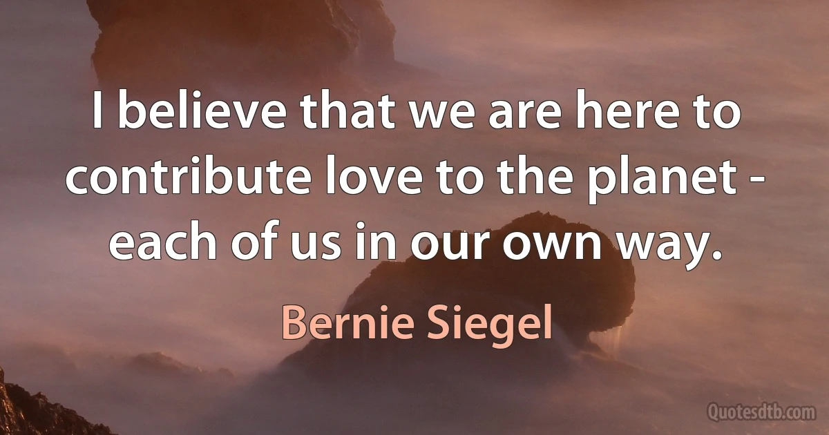 I believe that we are here to contribute love to the planet - each of us in our own way. (Bernie Siegel)