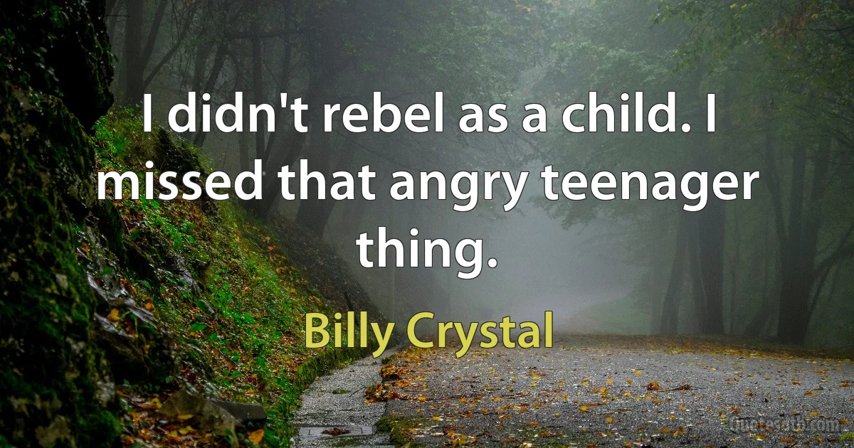 I didn't rebel as a child. I missed that angry teenager thing. (Billy Crystal)