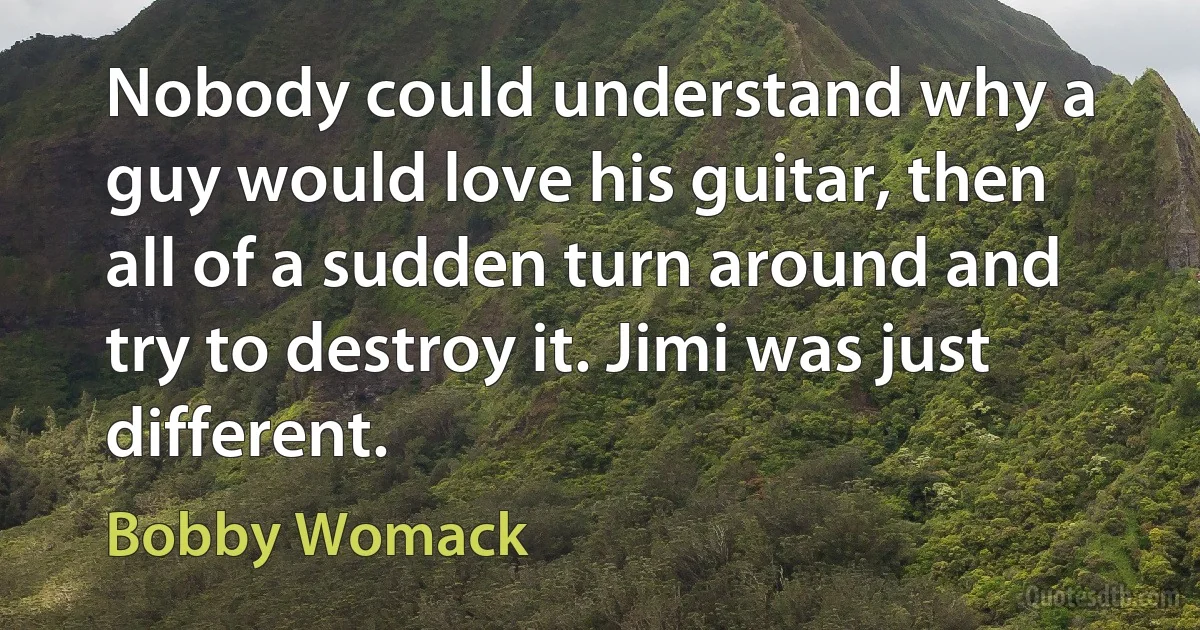 Nobody could understand why a guy would love his guitar, then all of a sudden turn around and try to destroy it. Jimi was just different. (Bobby Womack)