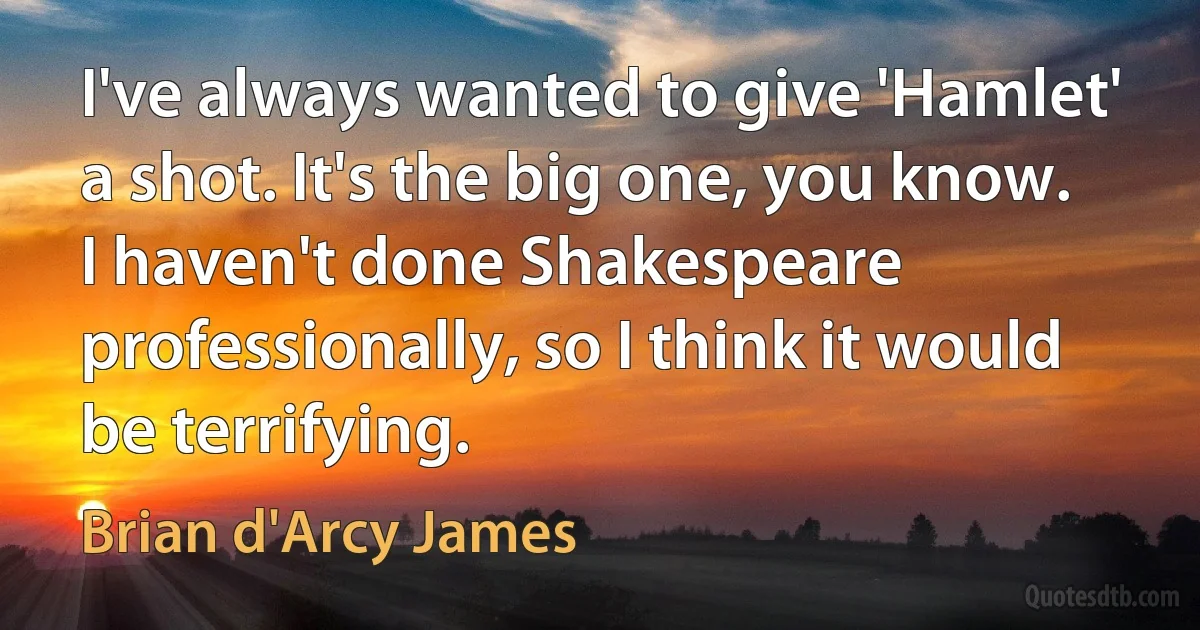 I've always wanted to give 'Hamlet' a shot. It's the big one, you know. I haven't done Shakespeare professionally, so I think it would be terrifying. (Brian d'Arcy James)