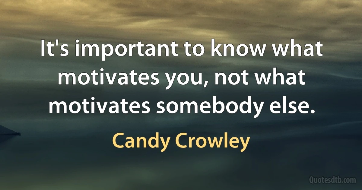 It's important to know what motivates you, not what motivates somebody else. (Candy Crowley)