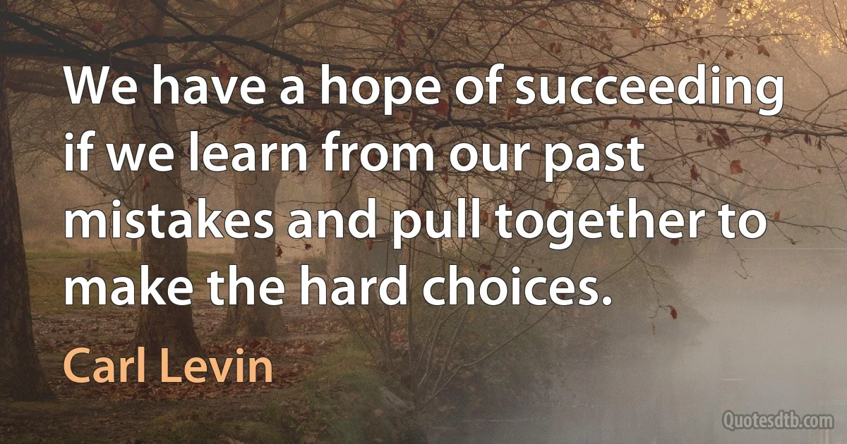 We have a hope of succeeding if we learn from our past mistakes and pull together to make the hard choices. (Carl Levin)