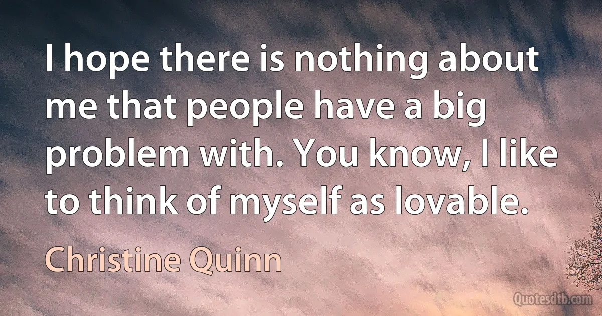 I hope there is nothing about me that people have a big problem with. You know, I like to think of myself as lovable. (Christine Quinn)