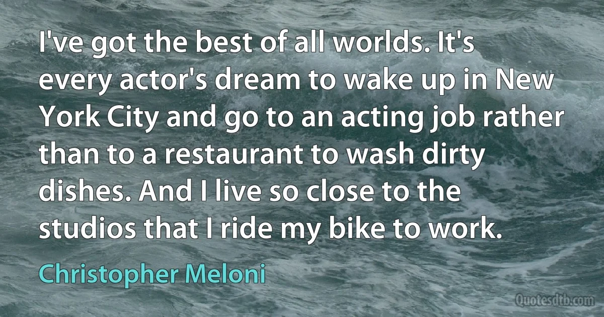 I've got the best of all worlds. It's every actor's dream to wake up in New York City and go to an acting job rather than to a restaurant to wash dirty dishes. And I live so close to the studios that I ride my bike to work. (Christopher Meloni)