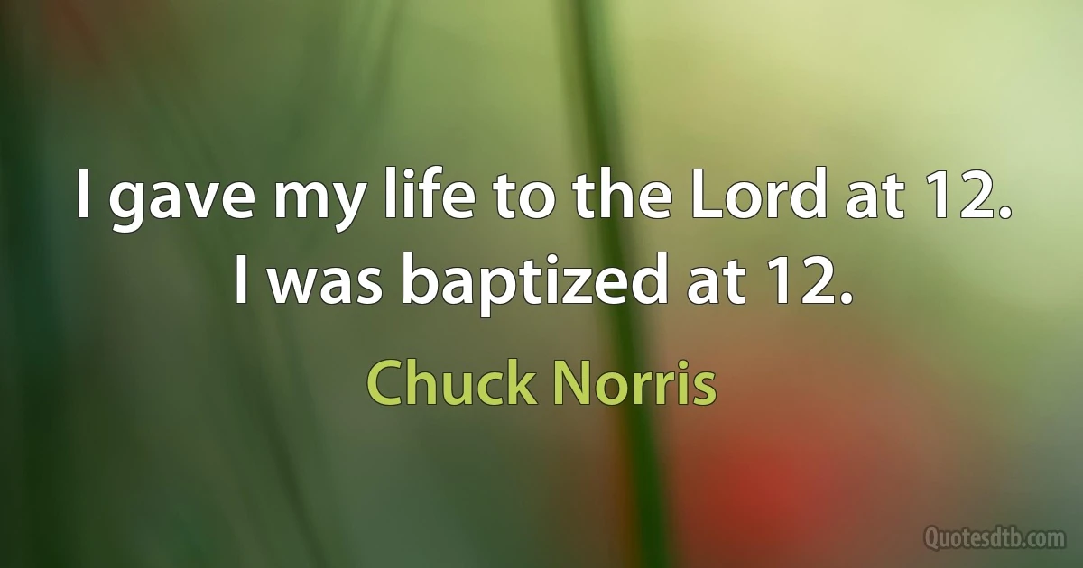 I gave my life to the Lord at 12. I was baptized at 12. (Chuck Norris)